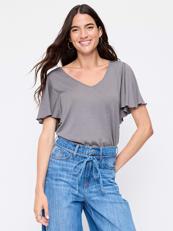 V-Neck Flutter Sleeve Top
