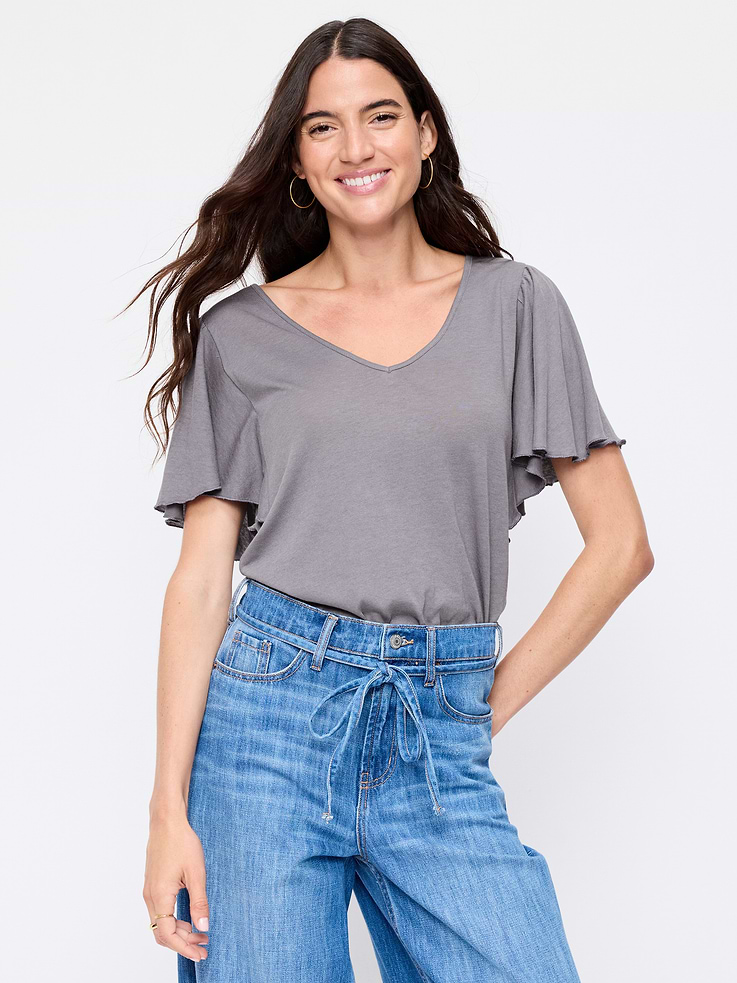 Image number 1 showing, V-Neck Flutter Sleeve Top