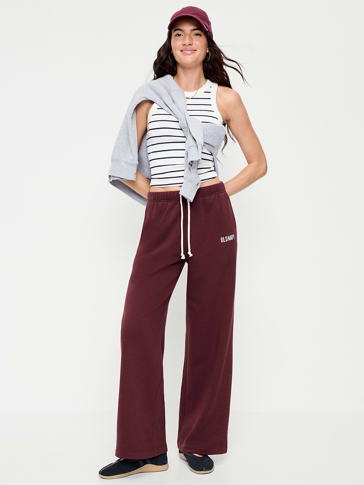 Image number 1 showing, High-Waisted Fleece Wide-Leg Sweatpants