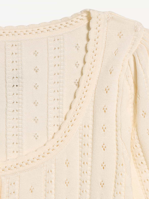 Seaside Cotton Short-Sleeve Button-Down Sweater