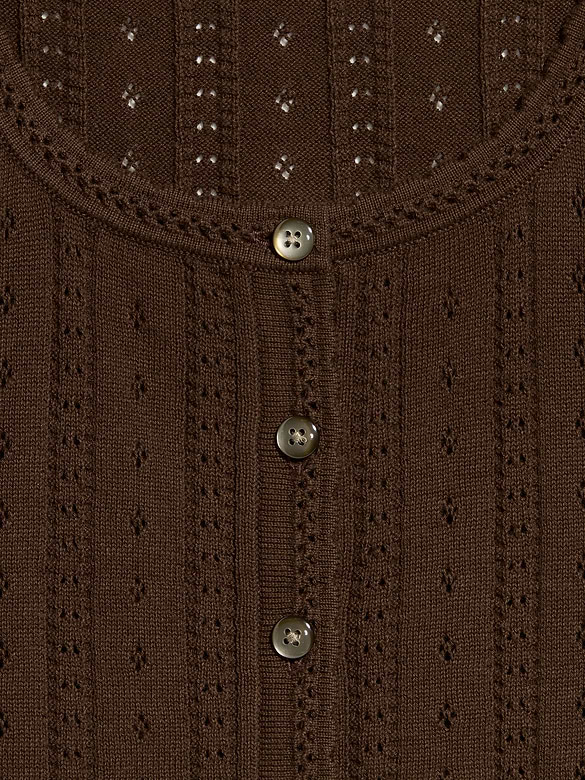 Seaside Cotton Short-Sleeve Button-Down Sweater