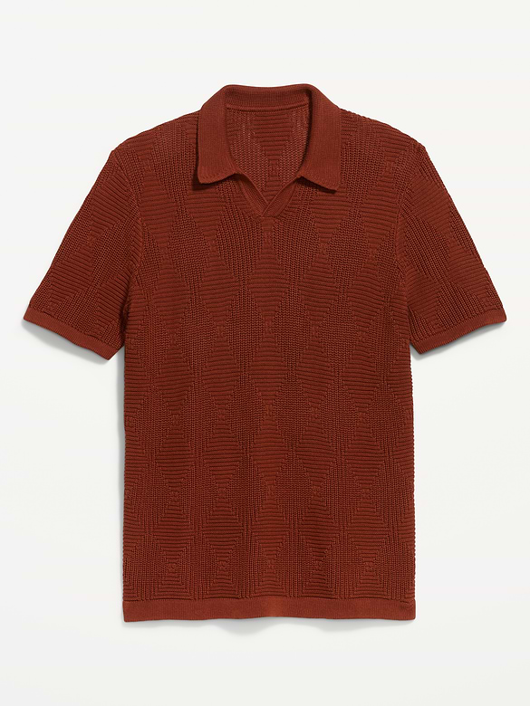 Mixed-Stitch Polo Sweater