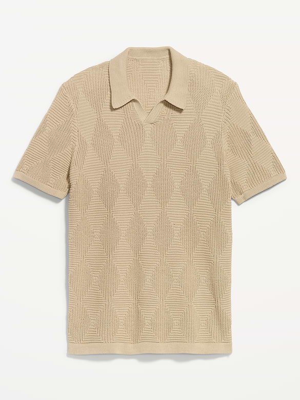 Mixed-Stitch Polo Sweater