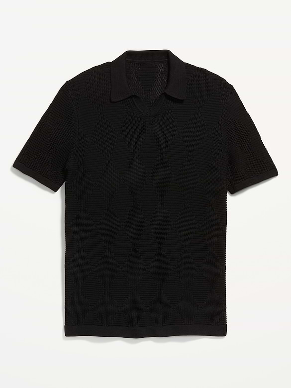 Mixed-Stitch Polo Sweater