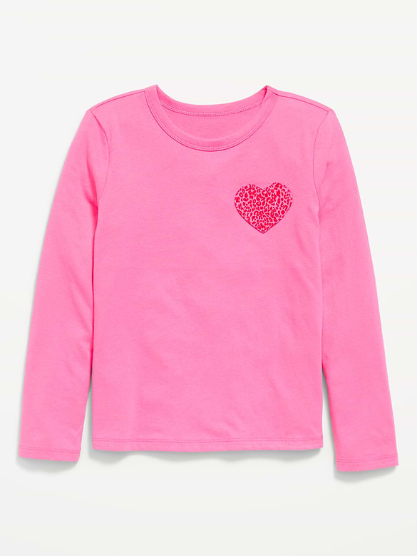 Softest Long-Sleeve Heart-Patch T-Shirt for Girls