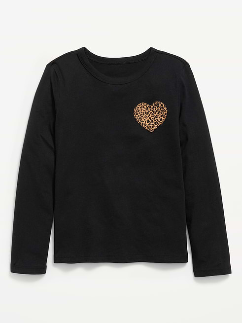 Softest Softest Long-Sleeve Heart-Patch T-Shirt for Girls on clearance at Old Navy — 50% off