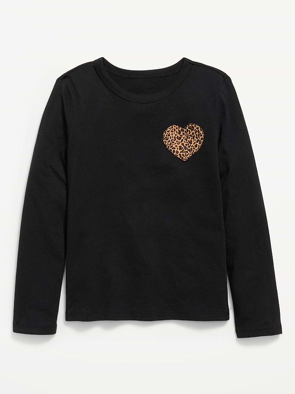 Softest Long-Sleeve Heart-Patch T-Shirt for Girls