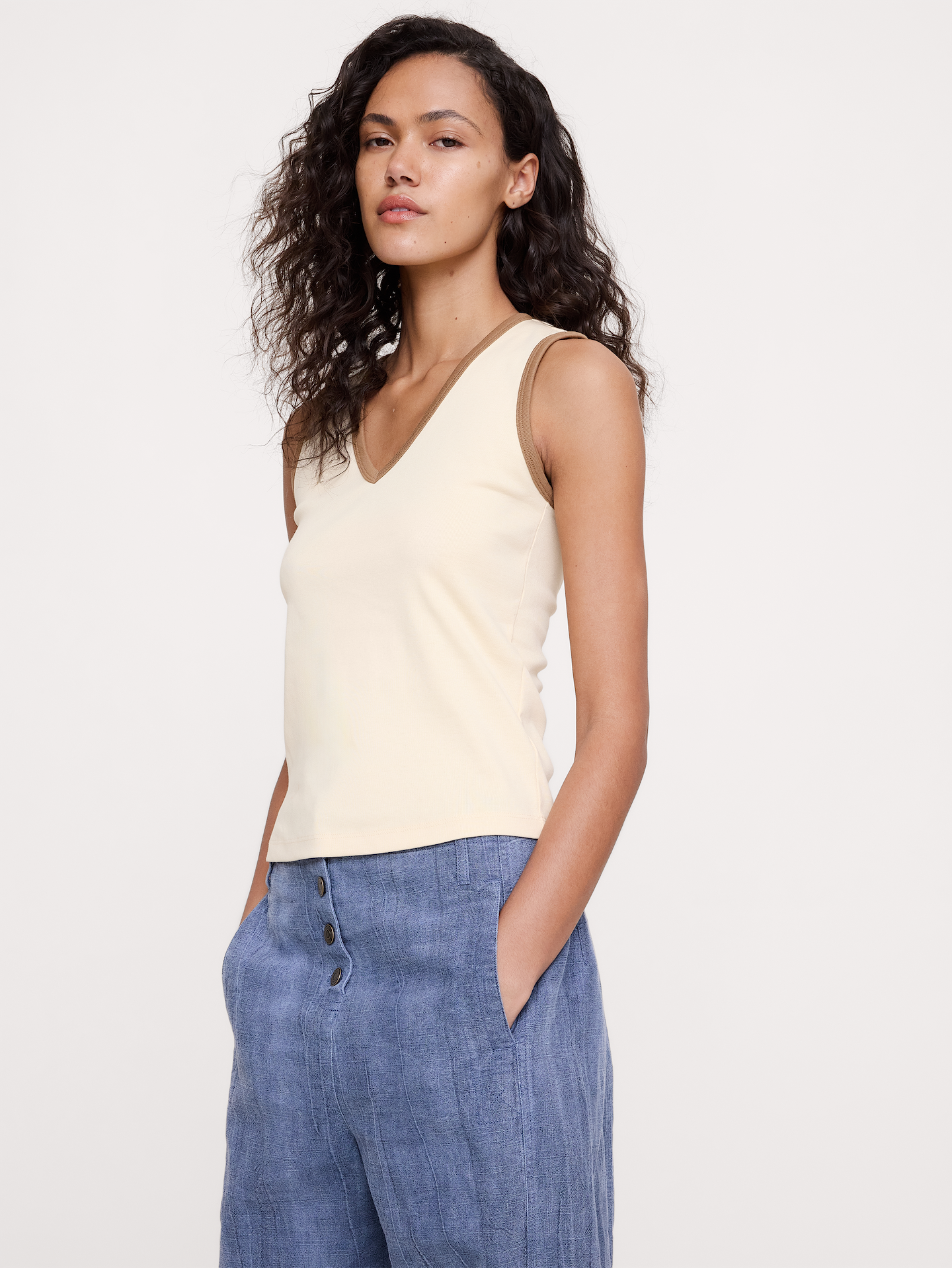 Image number 1 showing, Minimalist Cotton V-Neck Tank