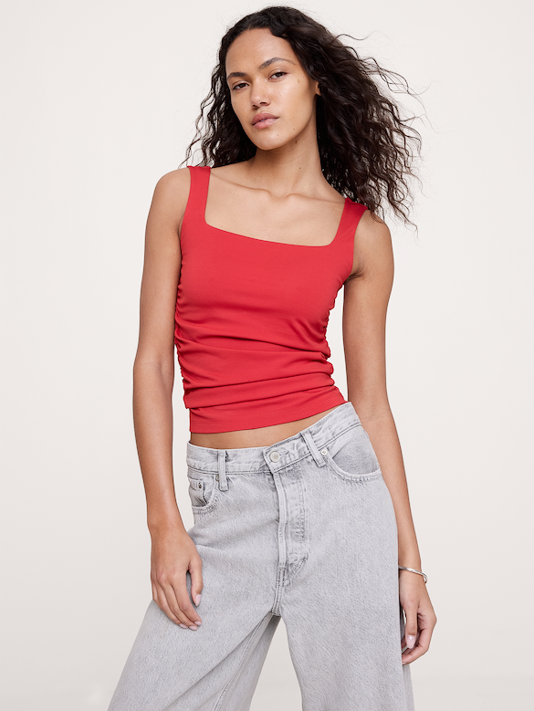 Square-Neck Ruched Top
