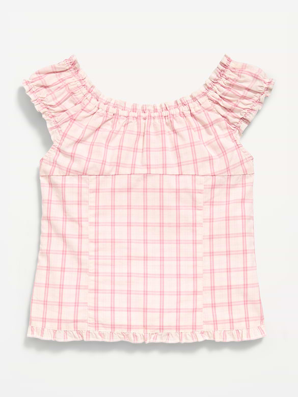 Short-Sleeve Sweetheart-Neck Button-Front Top for Girls
