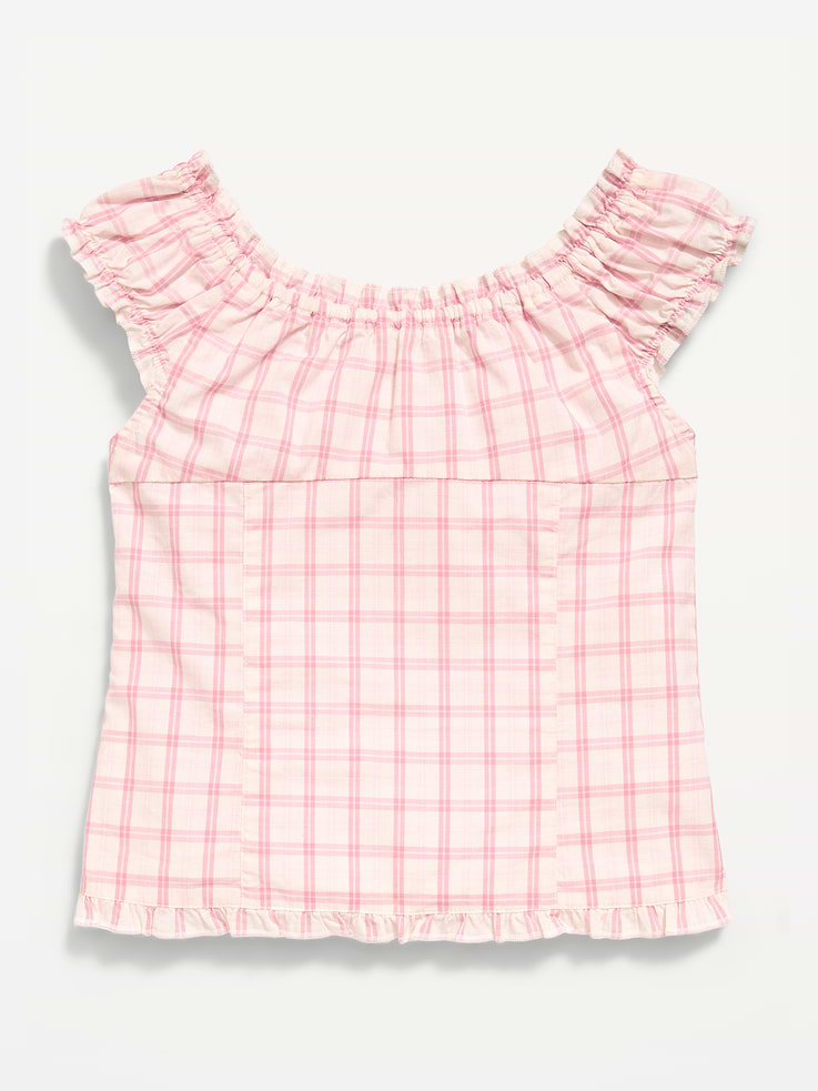 Image 3 of 4, Short-Sleeve Sweetheart-Neck Button-Front Top for Girls