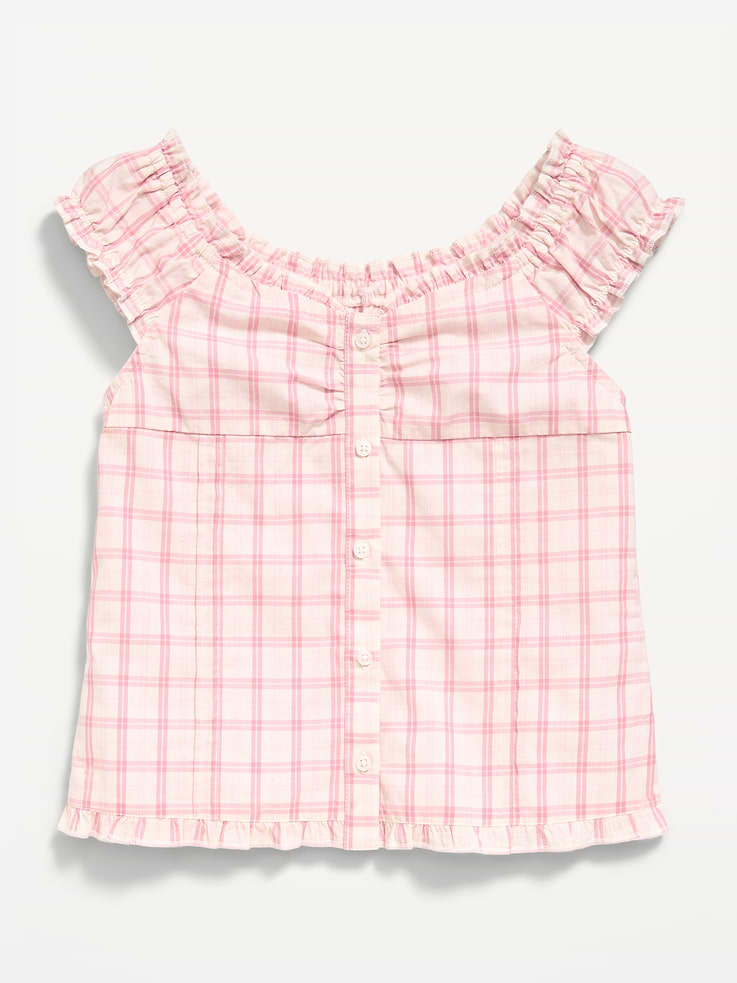 Image 2 of 4, Short-Sleeve Sweetheart-Neck Button-Front Top for Girls