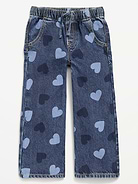 Image number 1 showing, High-Waisted Baggy Wide-Leg Pull-On Jeans for Toddler Girls