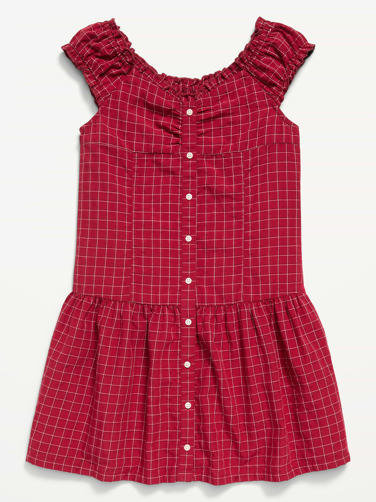 L'image numéro 1 présente Robe ajustée et évasée à manches courtes boutonnée sur le devant pour fille