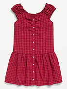 L'image numéro 1 présente Robe ajustée et évasée à manches courtes boutonnée sur le devant pour fille
