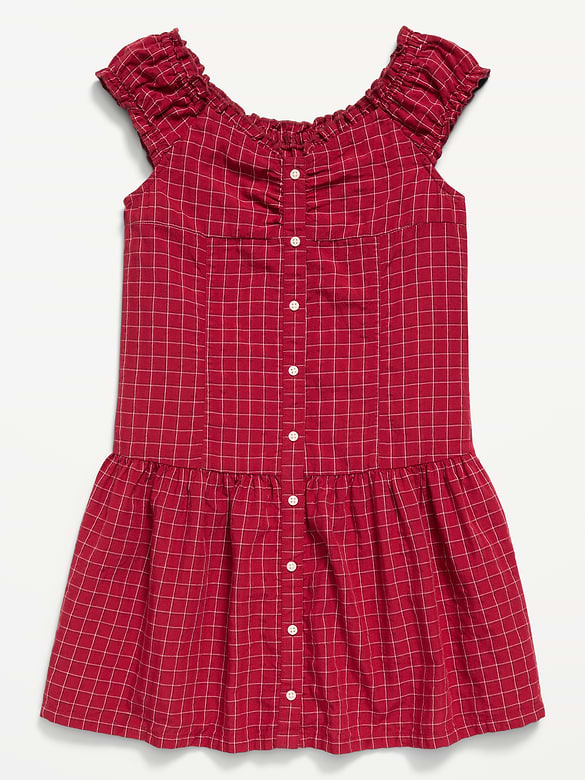 Short-Sleeve Fit and Flare Button-Front Dress for Girls