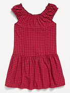 L'image numéro 2 présente Robe ajustée et évasée à manches courtes boutonnée sur le devant pour fille