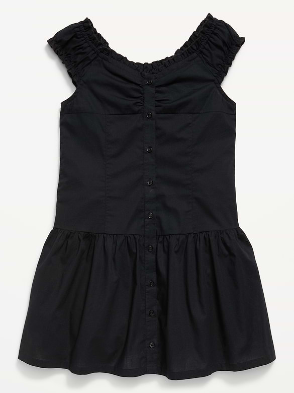 Short-Sleeve Fit and Flare Button-Front Dress for Girls