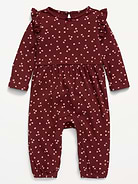 Image number 1 showing, Printed Long-Sleeve Ribbed Ruffle-Trim Jumpsuit for Baby