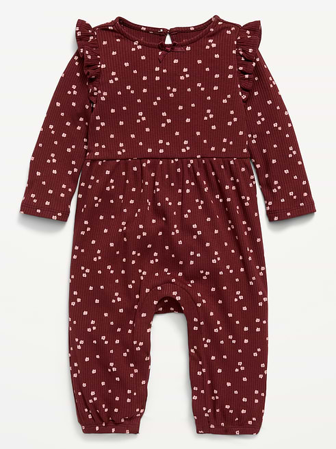 Printed Printed Long-Sleeve Ribbed Ruffle-Trim Jumpsuit for Baby on clearance at Old Navy — 20% off