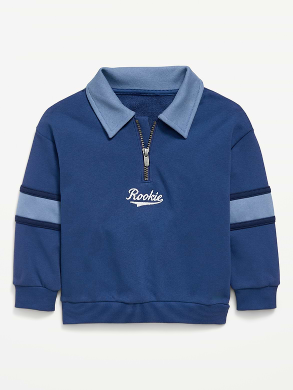 Oversized Graphic Collared French Terry Quarter-Zip for Toddler Boys