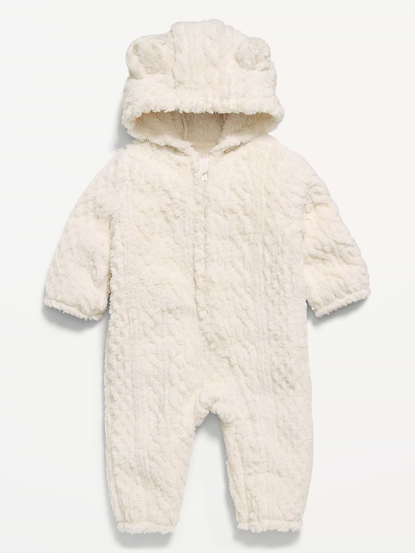 Long-Sleeve Critter Sherpa Hooded One-Piece for Baby
