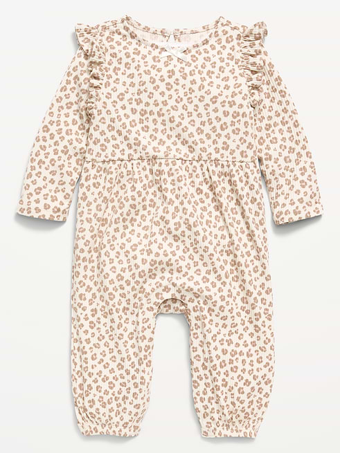 Printed Printed Long-Sleeve Ribbed Ruffle-Trim Jumpsuit for Baby on clearance at Old Navy — 40% off