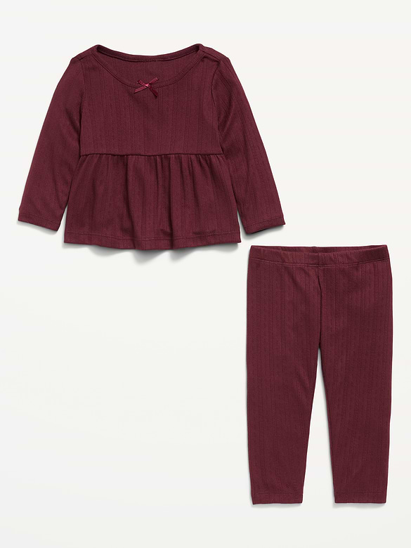 Long-Sleeve Pointelle-Knit Top and Pants Set for Baby