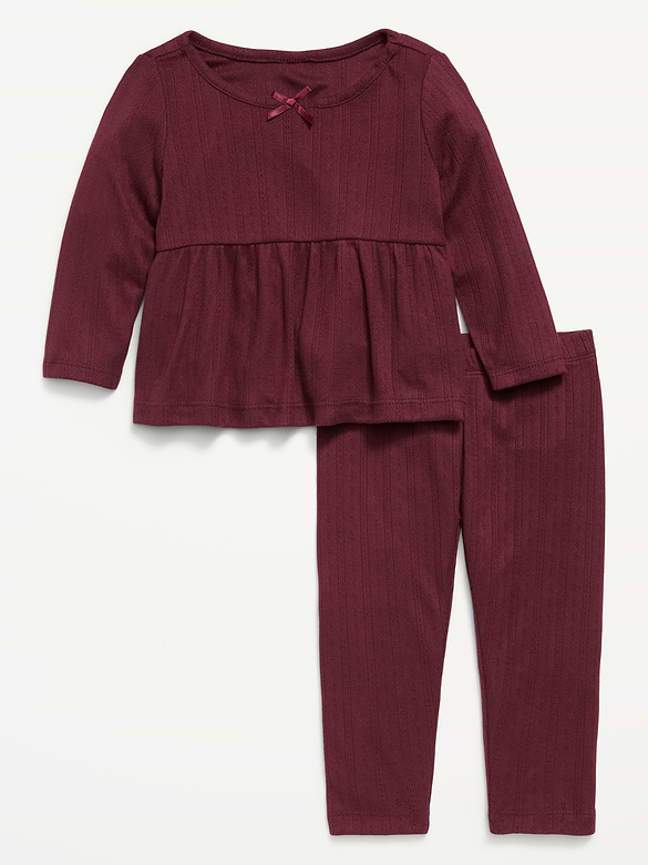 Long-Sleeve Pointelle-Knit Top and Pants Set for Baby