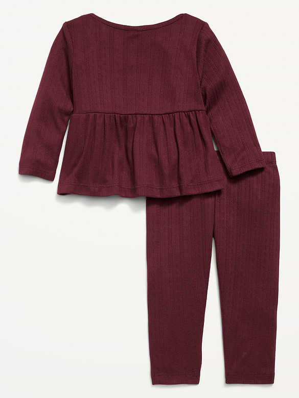 Long-Sleeve Pointelle-Knit Top and Pants Set for Baby