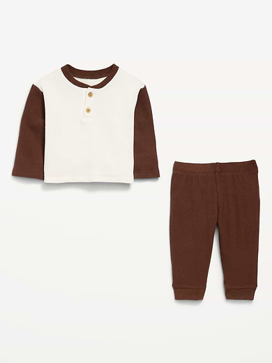 Image number 2 showing, Long-Sleeve Waffle-Knit Henley Top and Pants Set for Baby