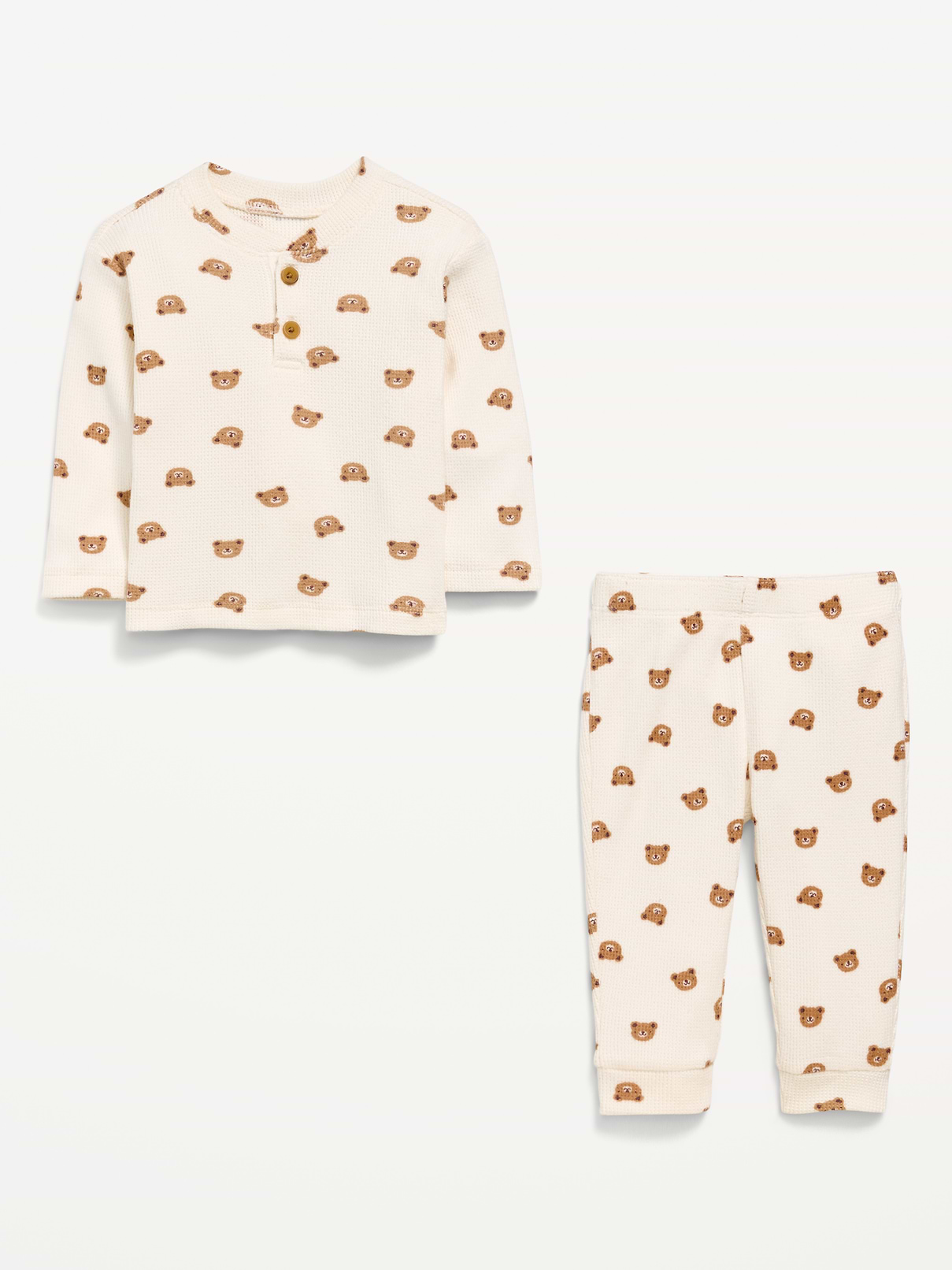 L'image numéro 2 présente Ensemble avec pantalon et  haut henley à manches longues en tricot gaufré pour bébé