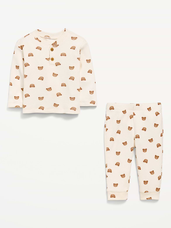 Long-Sleeve Waffle-Knit Henley Top and Pants Set for Baby