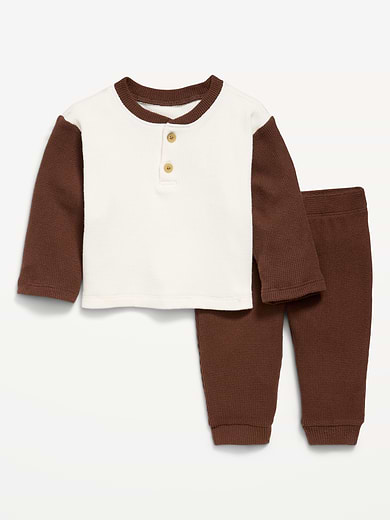 Image number 1 showing, Long-Sleeve Waffle-Knit Henley Top and Pants Set for Baby