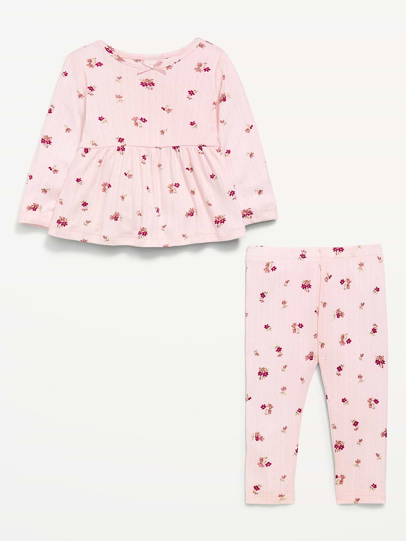 Long-Sleeve Pointelle-Knit Top and Pants Set for Baby