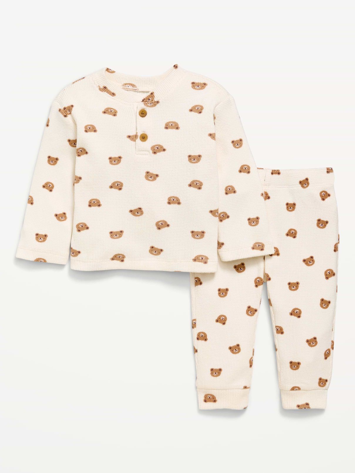 L'image numéro 1 présente Ensemble avec pantalon et  haut henley à manches longues en tricot gaufré pour bébé
