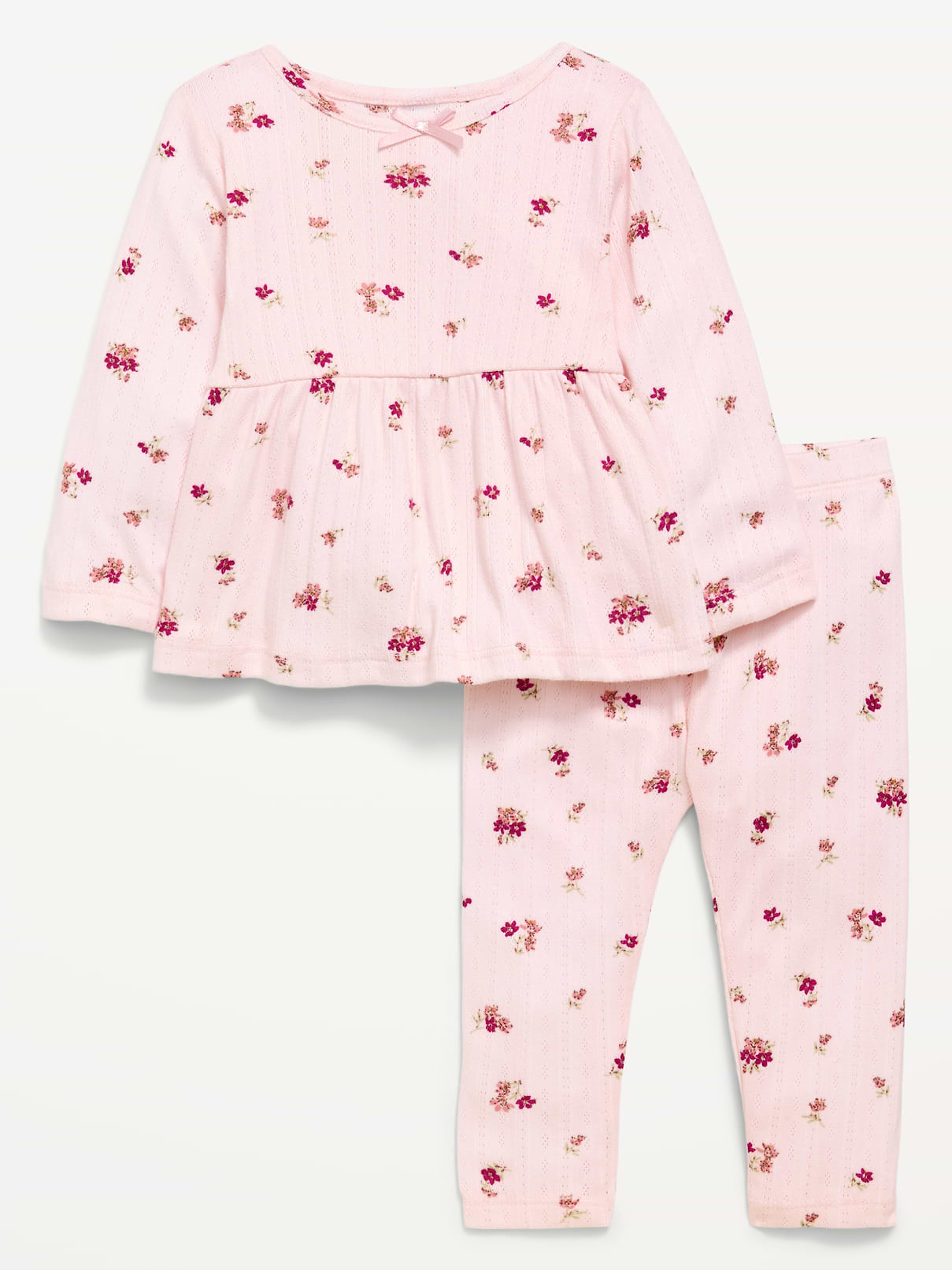 L'image numéro 1 présente Ensemble avec pantalon et haut en tricot pointelle à manches longues pour bébé