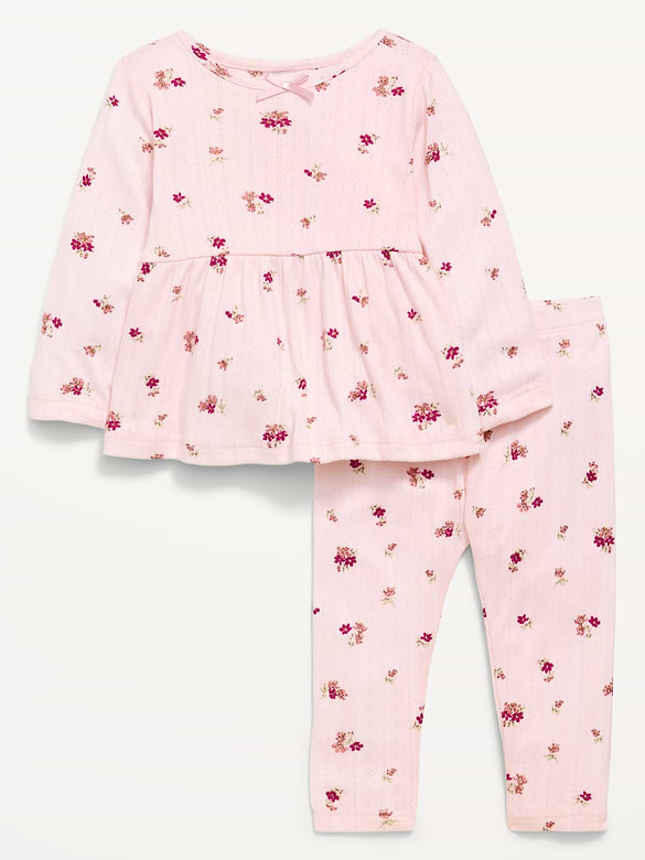 Long-Sleeve Pointelle-Knit Top and Pants Set for Baby