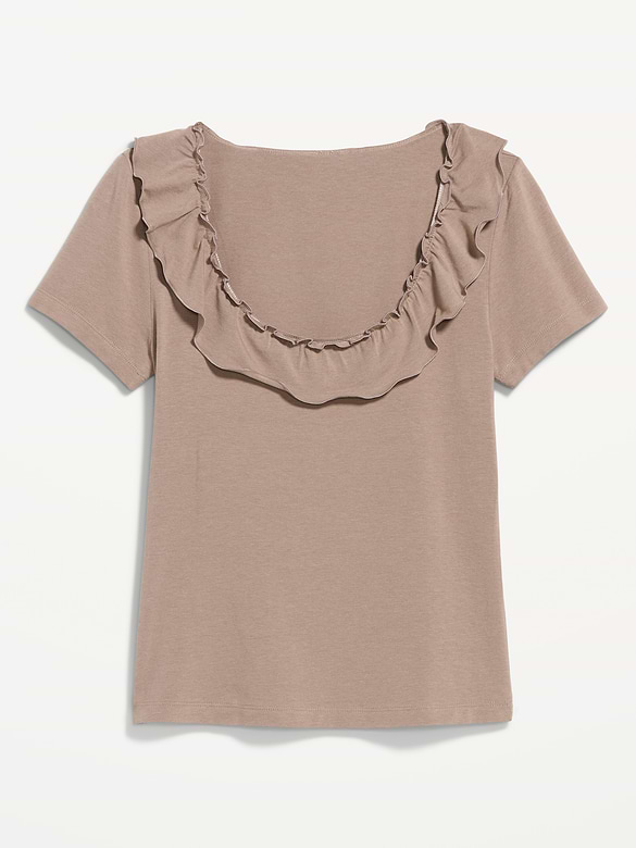 Lettuce-Edge Scoop-Neck Top