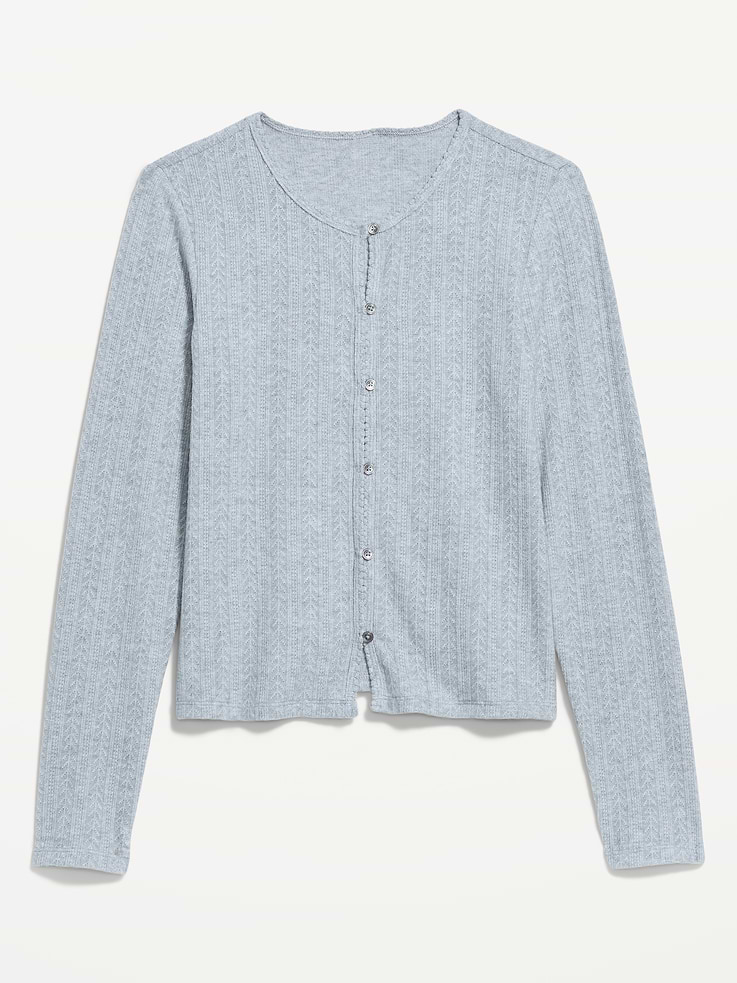 Image number 4 showing, Long-Sleeve Button-Front Pointelle Top