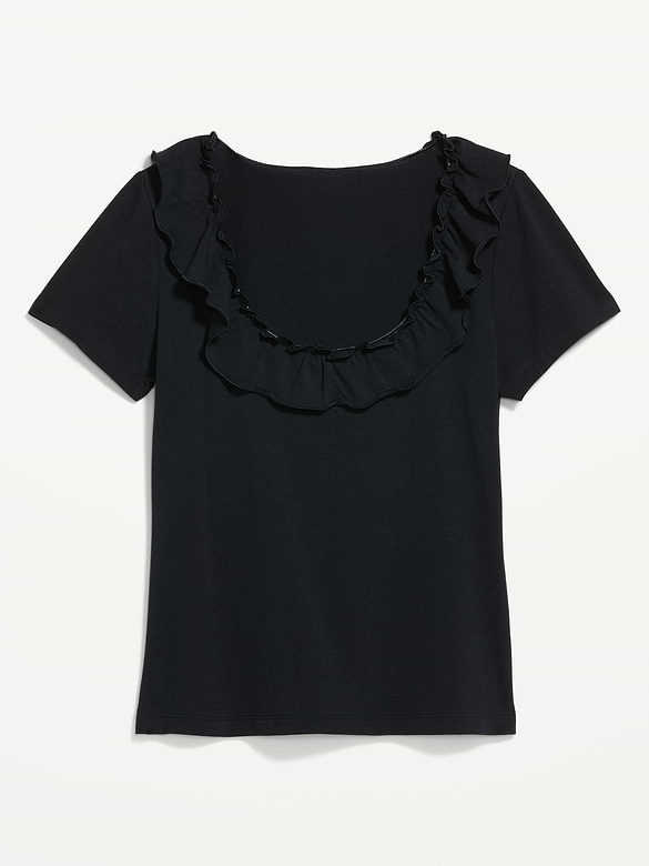 Lettuce-Edge Scoop-Neck Top