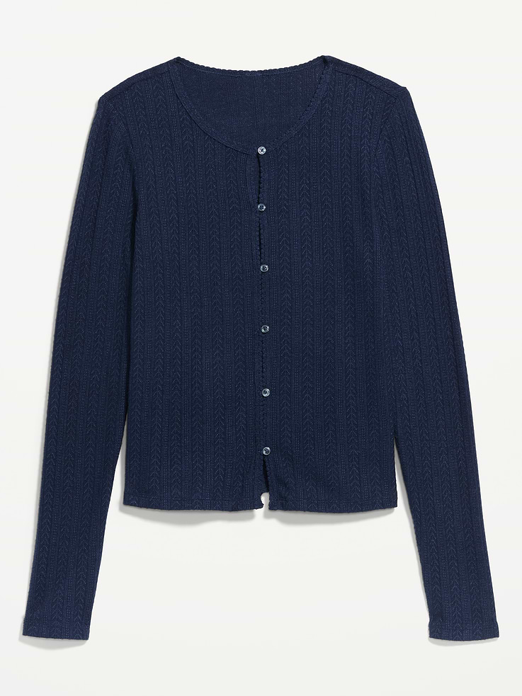 L'image numéro 4 présente Haut en tricot pointelle à manches longues boutonné sur le devant