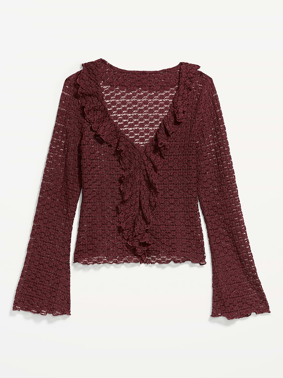 Fitted Bell-Sleeve Ruffle Top