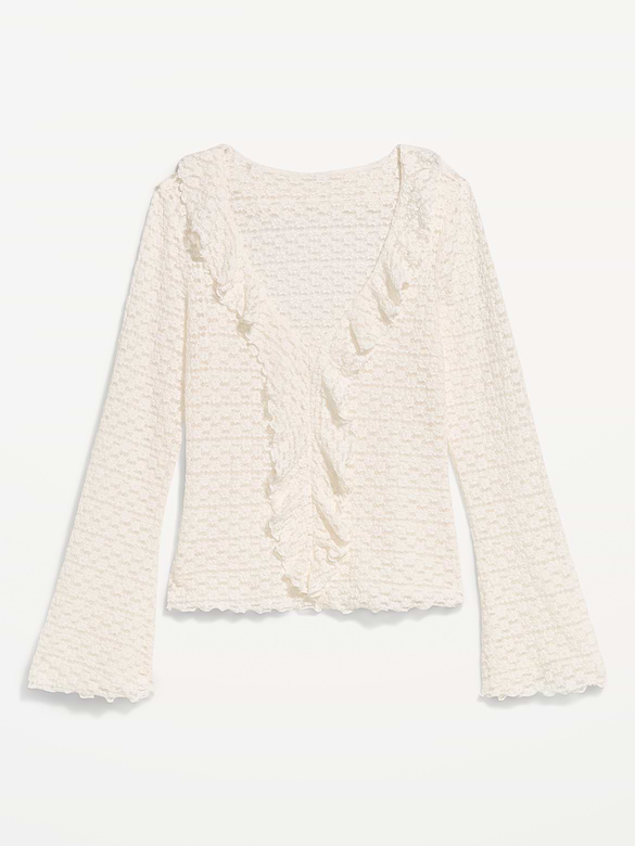 Fitted Bell-Sleeve Ruffle Top