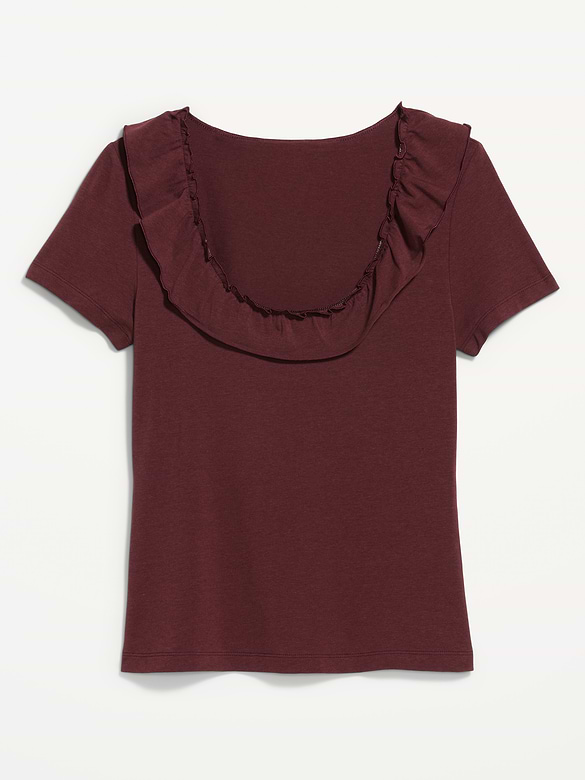 Lettuce-Edge Scoop-Neck Top