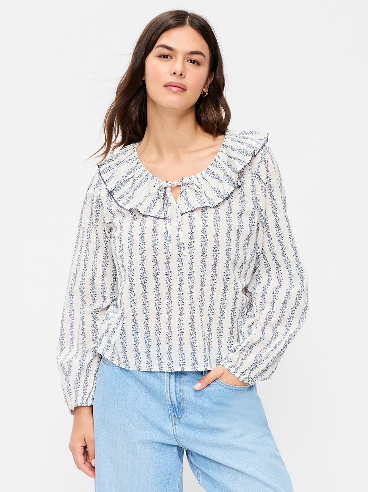 Image number 5 showing, Long-Sleeve Ruffle Tie-Neck Top