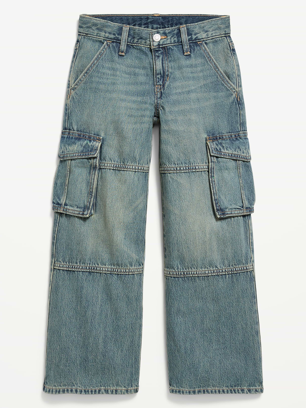 Image number 1 showing, Low-Rise Super Baggy Wide-Leg Cargo Jeans for Girls