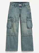 Image number 1 showing, Low-Rise Super Baggy Wide-Leg Cargo Jeans for Girls