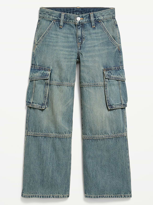 Jean cargo coupe très généreuse à jambe large à taille basse pour fille