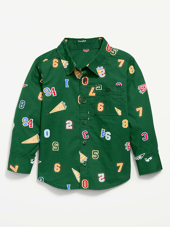 Printed Long-Sleeve Poplin Pocket Shirt for Toddler Boys